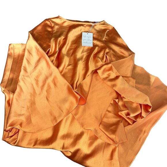 Show Me Your Mumu Sarah Tangerine Fluid Satin Midi Dress Women's X-Small XS - Picture 2 of 8